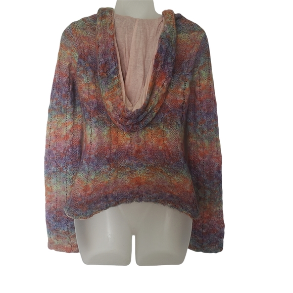 Free People Hooded Striped Sweater  Size XS Wool Blend Lined Kangaroo Pocket - Picture 2 of 9